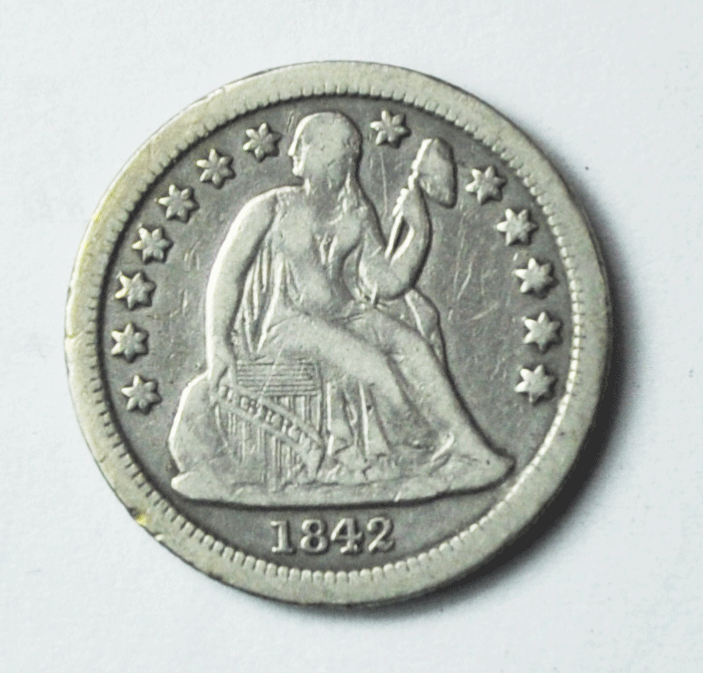 1842 10c Seated Silver Dime Ten Cents Philadelphia
