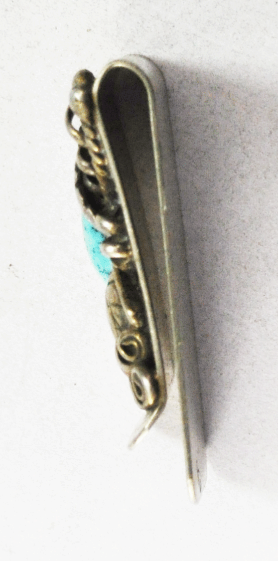 Sterling Turquoise Coral Floral Della Presley Curley Money Clip 2" x 1"