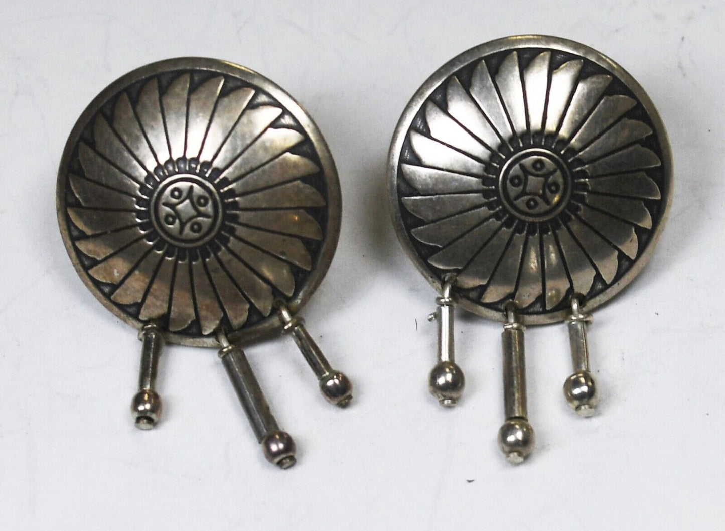 Silver Tone Round Concho Beaded Earrings 28mm x 18mm