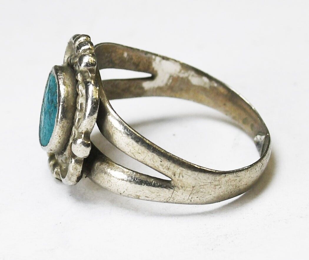 Vintage Sterling Silver Cracked Turquoise Ring 13mm Size 5