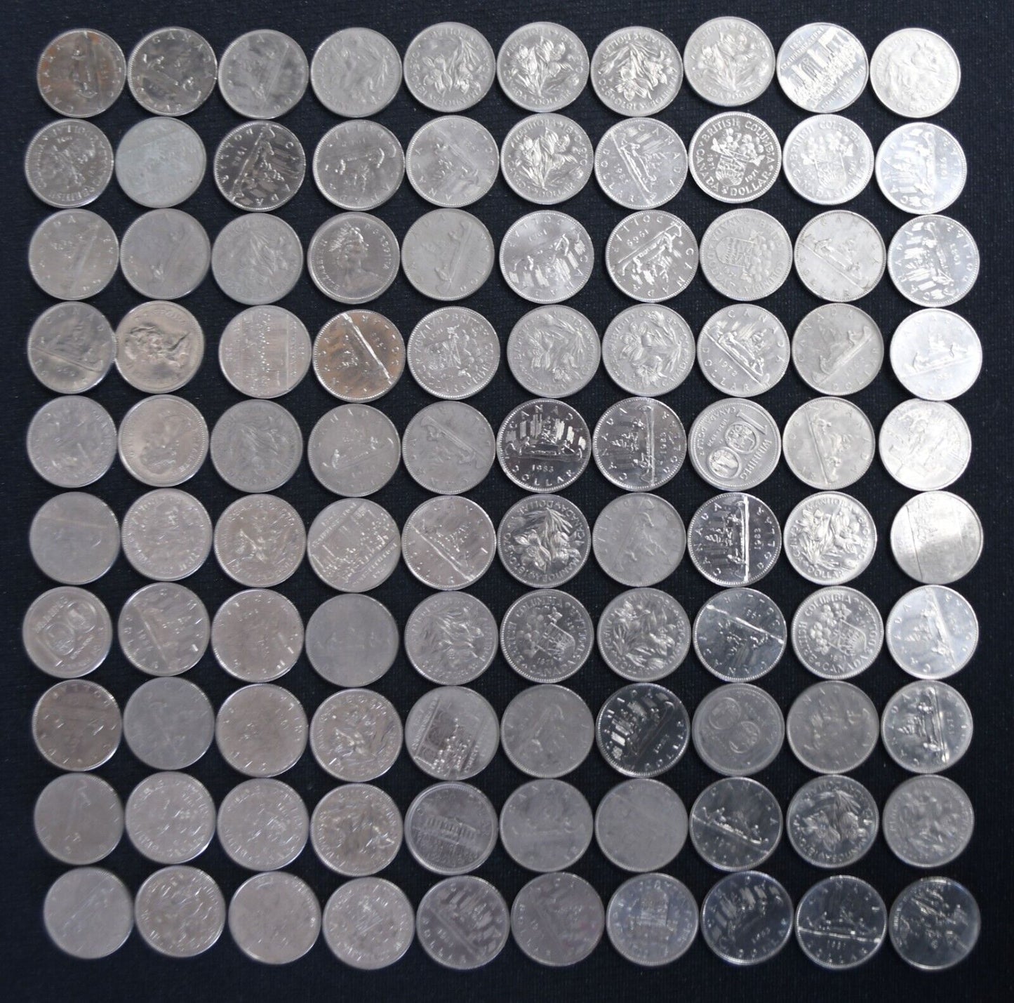 100pc Canada $1 One Dollar Lot $100 Face Value 1968-1986