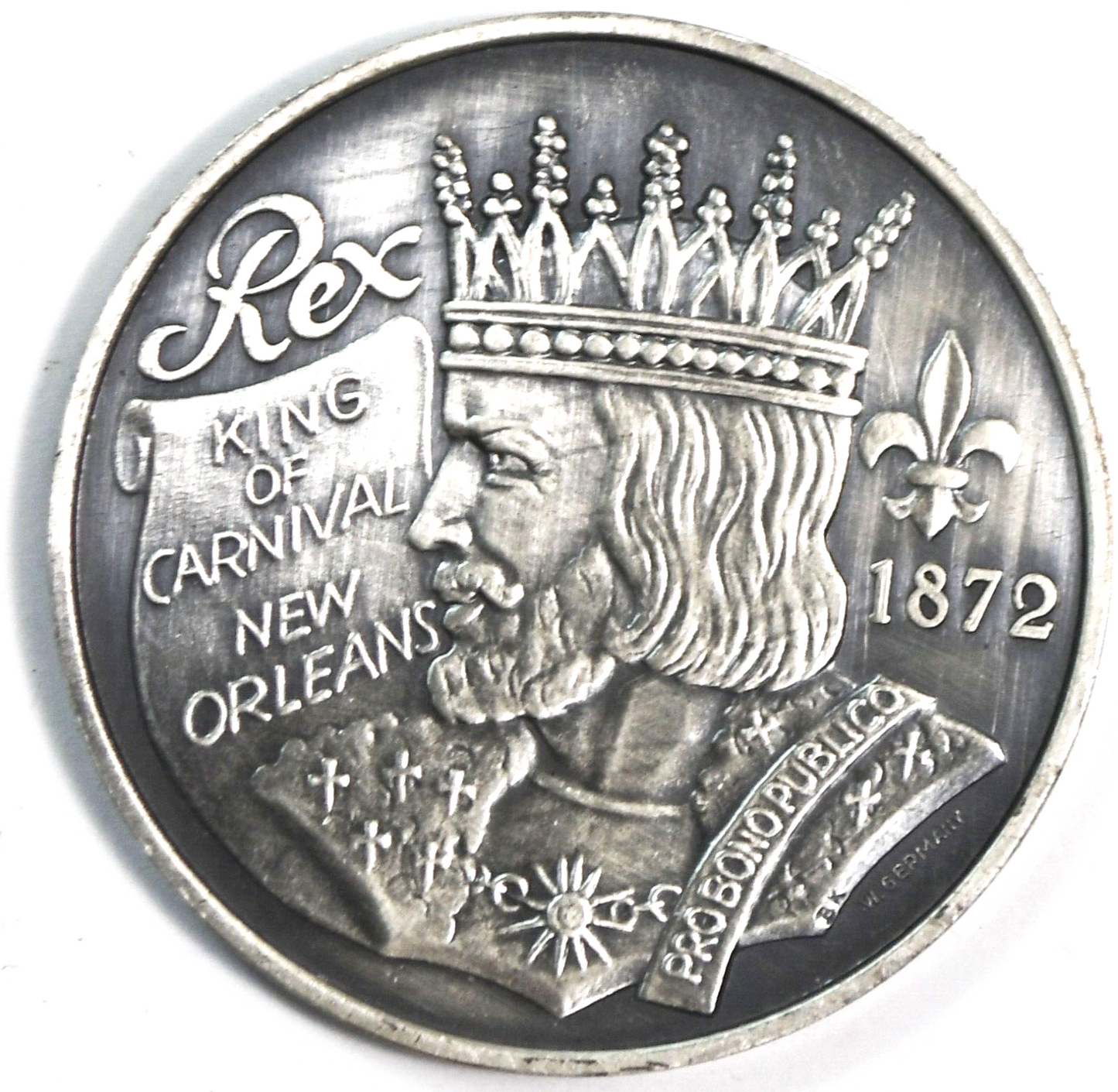 1968 Mardi Gras New Orleans We Love You Rex Medal 38mm King of Carnival