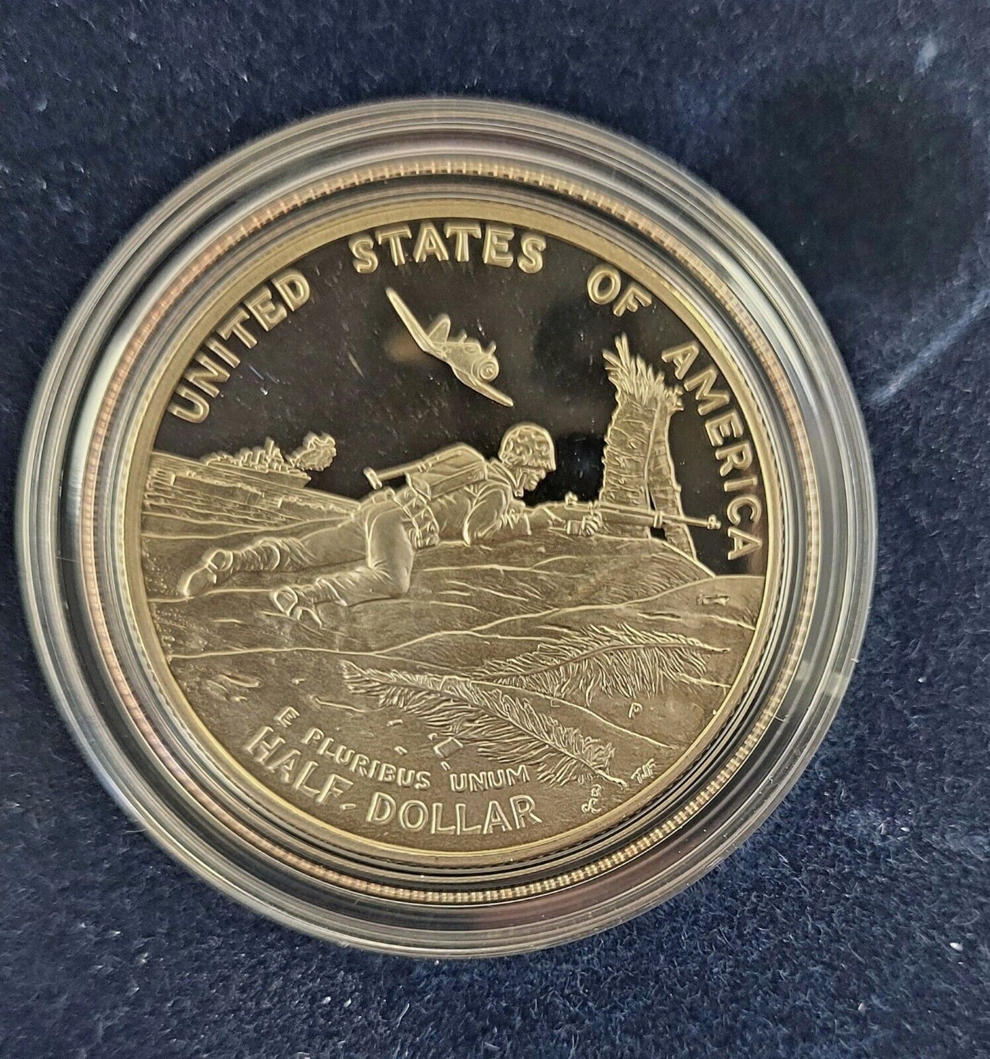 World War II 50th Anniversary 2-Coin Set Silver Dollar & Half Dollar COA Boxed