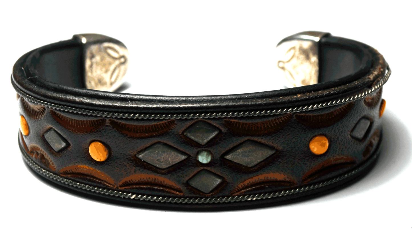 J Tucker Leather & Sterling Silver Cuff Bracelet 21mm 7-1/4" Wrist