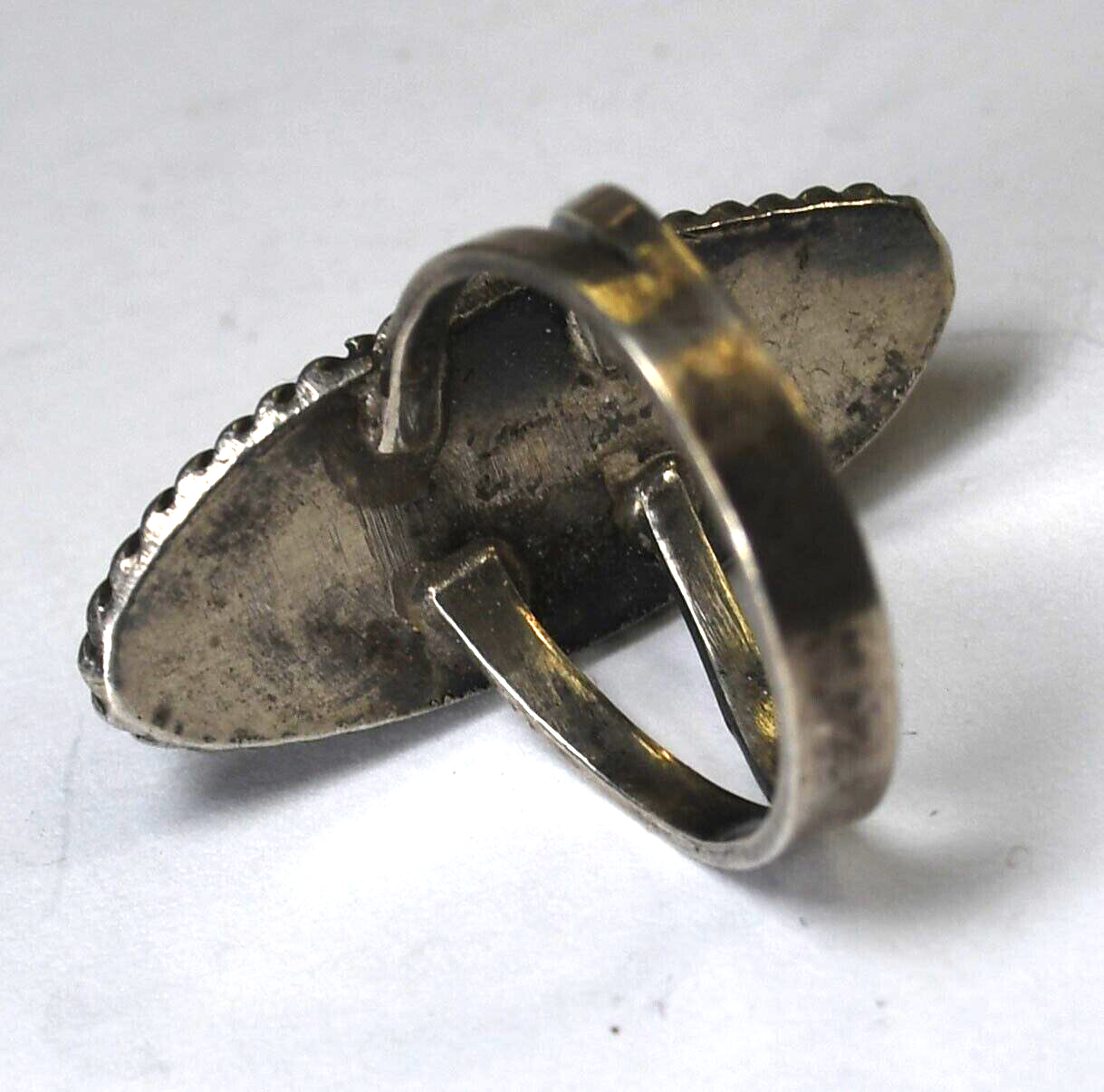 Sterling Silver  Oval MOP Inlay Stripe Ring 28mm Size 5