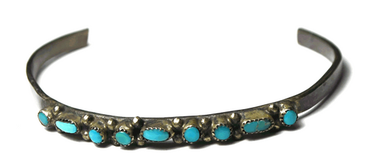 Sterling Silver Antique Small Child's Turquoise Row Cuff 4mm Bracelet 5" Wrist