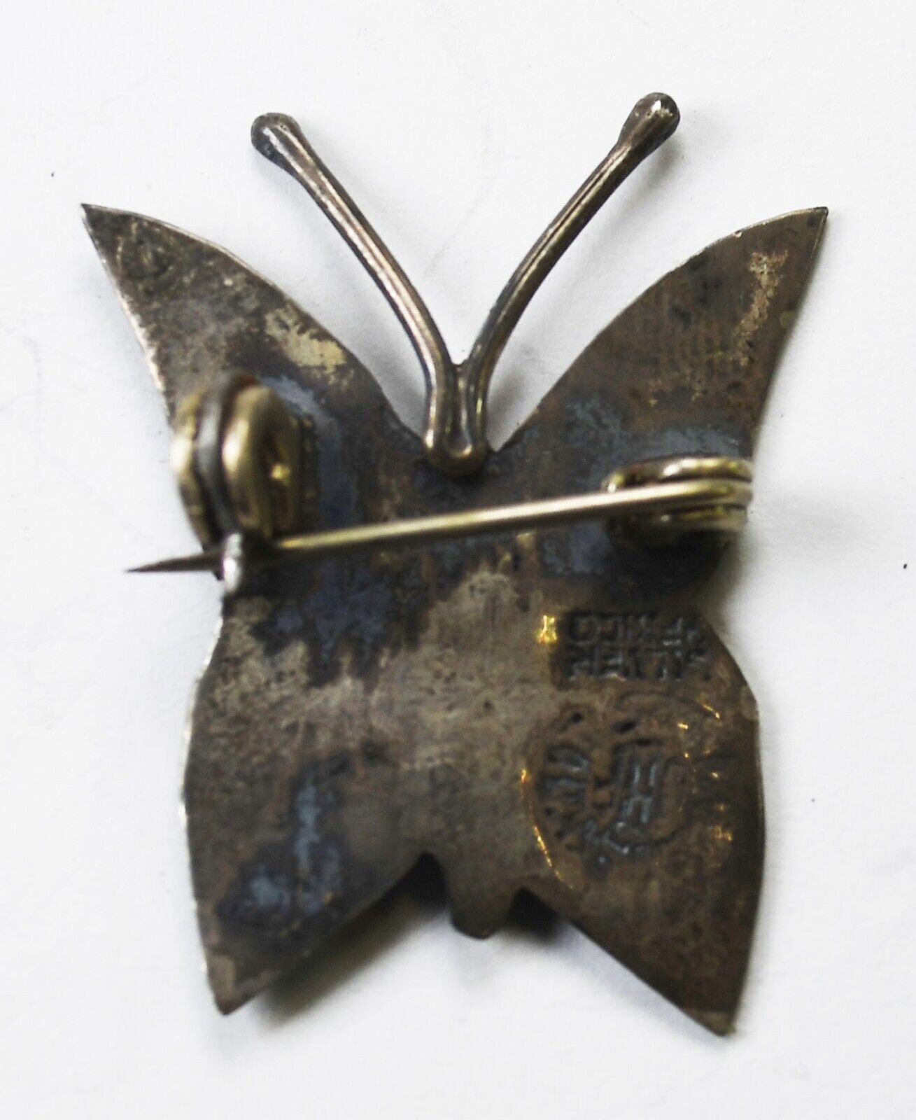 Sterling Silver Mexico Butterfly Abalone Inlay Brooch Pin 24mm x 29mm