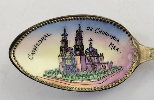 Cathedral de Chihuahua Mexico 5 5/8" Sterlling Enameled Souvenir Spoon .96oz.