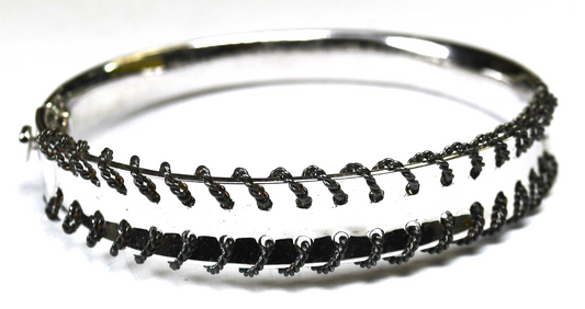 Sterling Silver C^A Canada Wire Hoop Edge Stripe Bracelet 13mm 7" Wrist