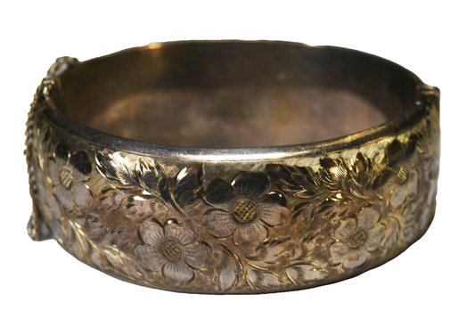 1968 Sterling Birmingham Joseph Smith & Sons Hinged Etched Bangle Bracelet 24mm