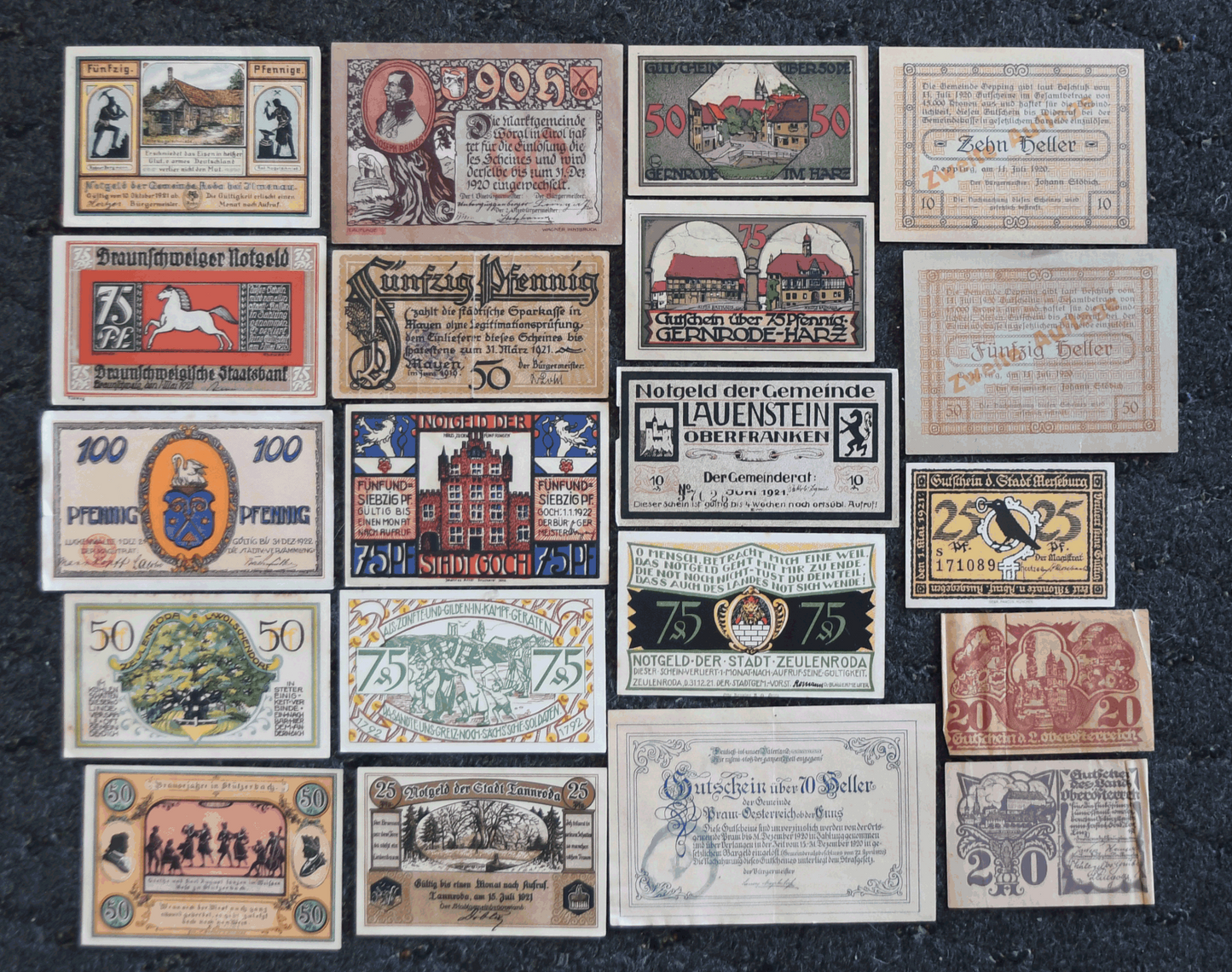 Lot of 20 Notgeld German Notes Emergency Money