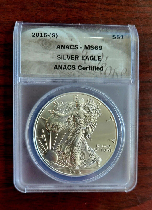 2016 (S) $1 American Silver Eagle ANACS MS69 Silver Dollar .999 Fine Silver 1oz.