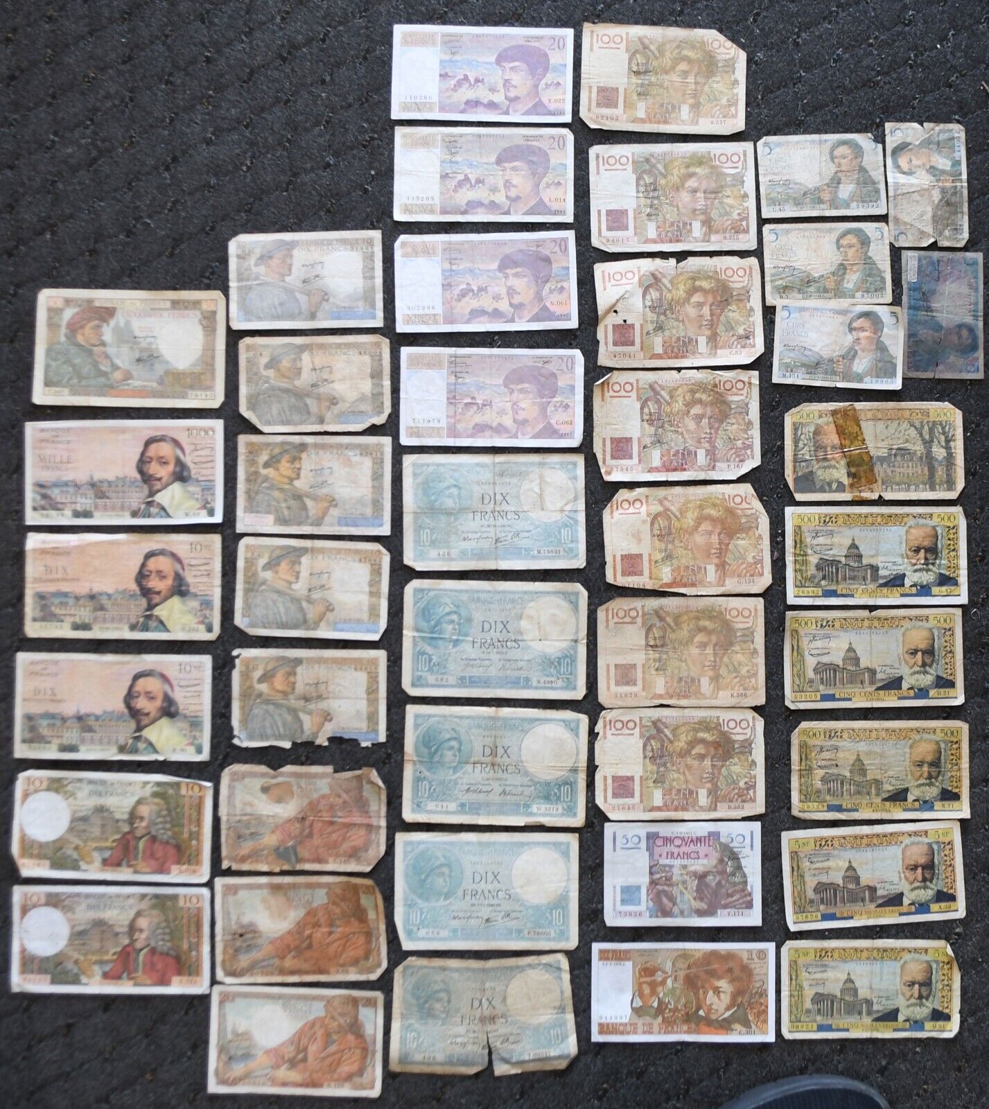 43 France 5 10 20 50 100 500 1,000 Francs Banknotes 1917- 1997