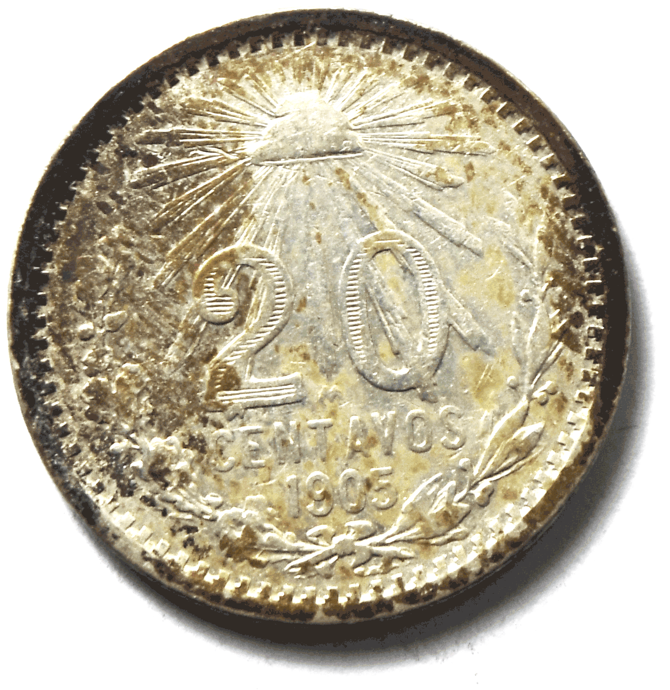 1905 Mexico Estados Unidos Mexicanos 20 Twenty Centavos Silver Coin KM# 435