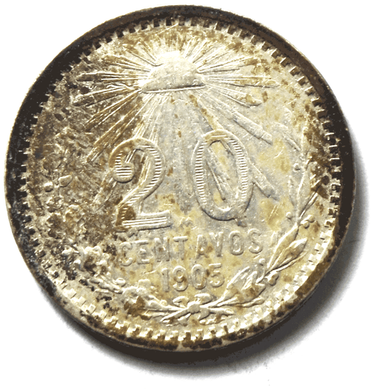 1905 Mexico Estados Unidos Mexicanos 20 Twenty Centavos Silver Coin KM# 435