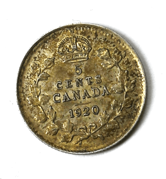 1920 Canada 5c Five Cents Silver Coin Half Dime KM# 22a