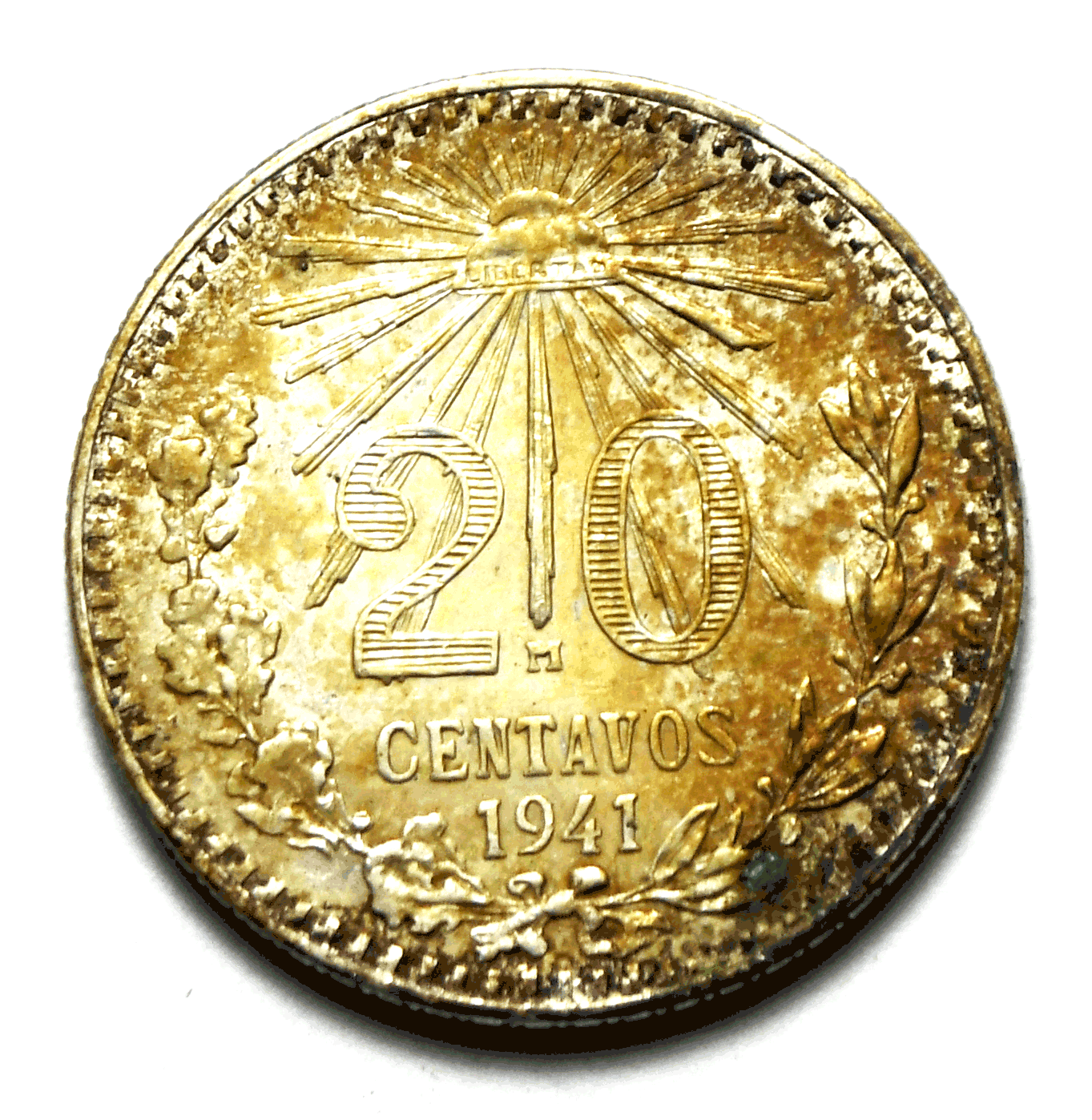 1941 Mexico Estados Unidos Mexicanos 20 Centavo Silver Coin KM# 438