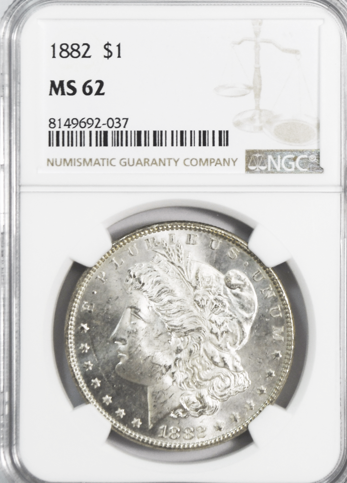 1882 $1 Morgan Silver Dollar MS62 NGC Uncirculated Philadelphia