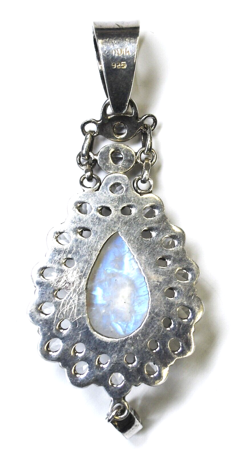 Sterling Aura Crackle Quartz Iridescent Teardrop Pendant 3-3/4" x 36mm