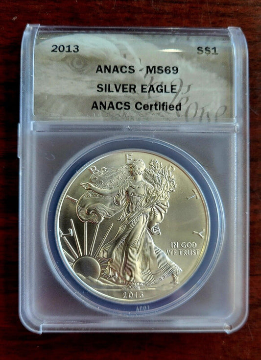 2013 (P) $1 American Silver Eagle ANACS MS69 Silver Dollar .999 Fine Silver 1oz.