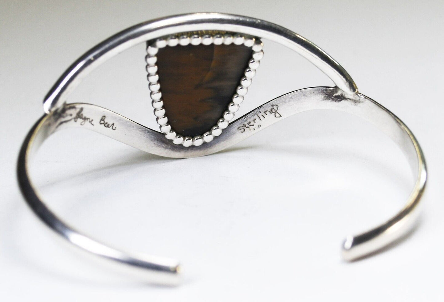 Sterling Silver Jayne Beer Rough Tiger's Eye Cuff Bracelet 29mm 6.5" Wrist