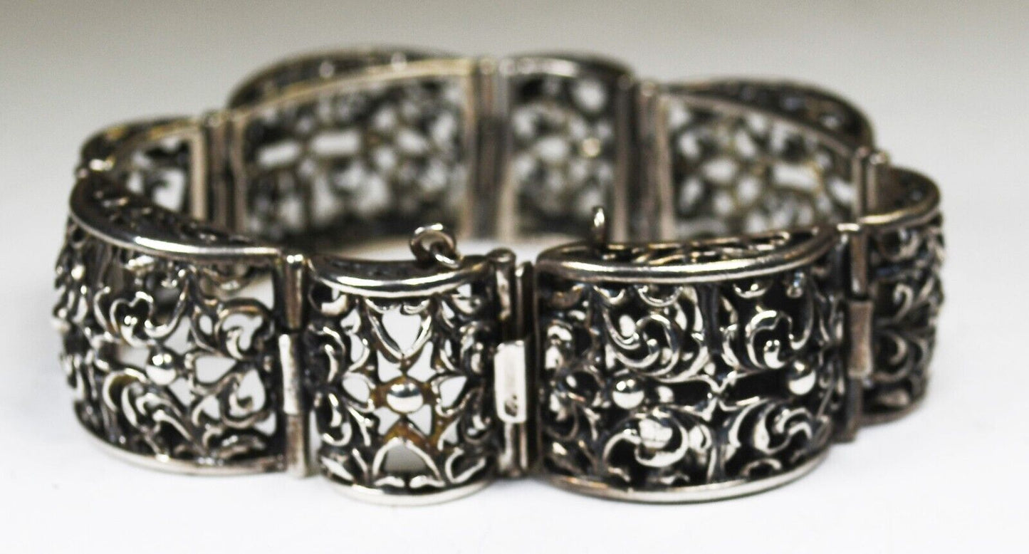 Sterling Danecraft Filigree Scroll Dot Bracelet 19mm 6.75" No Safety Chain