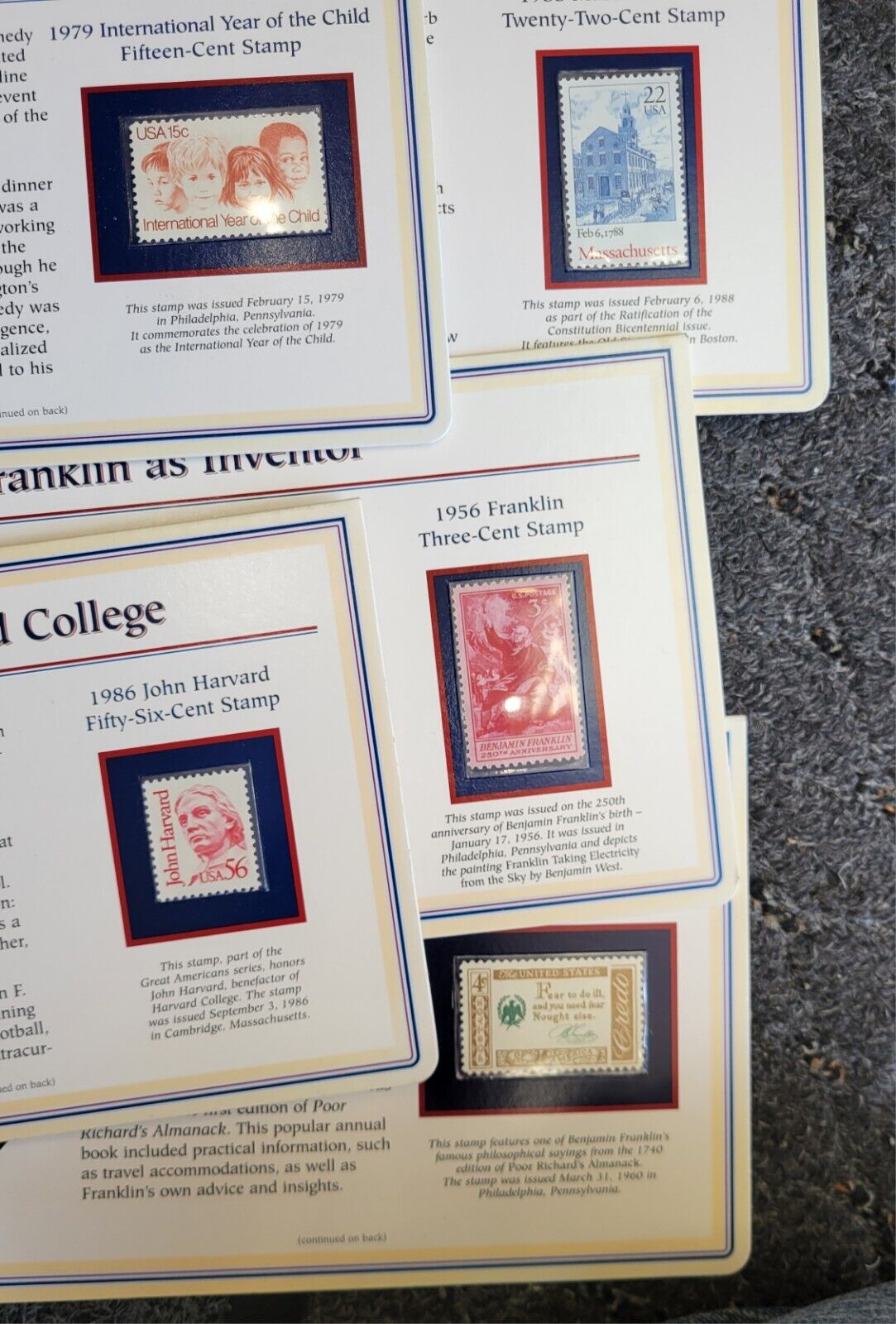 17pc. Set Of Kennedy & Franklin Half Dollar Coin & Stamp Carded Collection