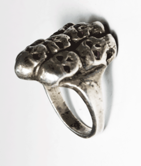 Sterling Silver Stacked Skulls Ruby Eyes Large Biker Ring 27mm Size 14