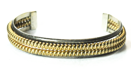 Sterling Silver Two Tone Cuff Bracelet Double GF Twist Center 13mm 7" Wrist