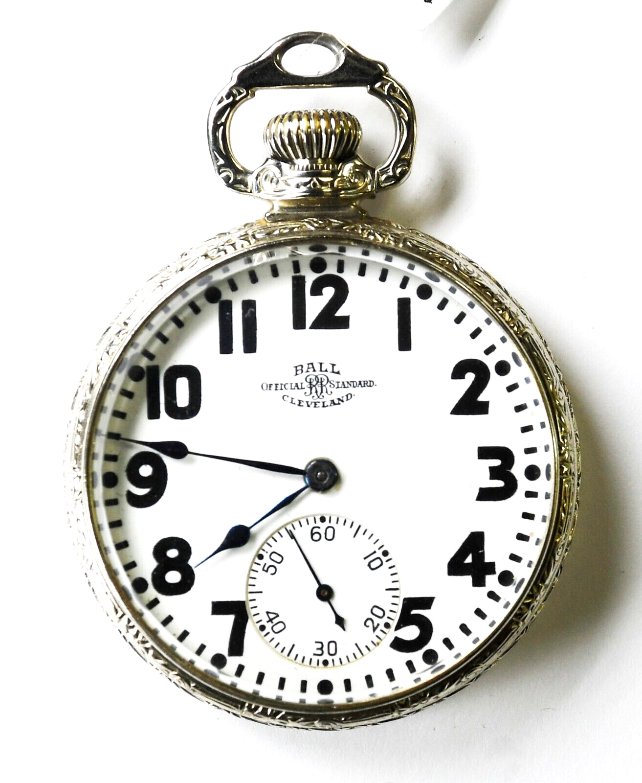1927 Ball Hamilton Grade 999P Pocket Watch OF Ball Model White GF Case 21J RR LS