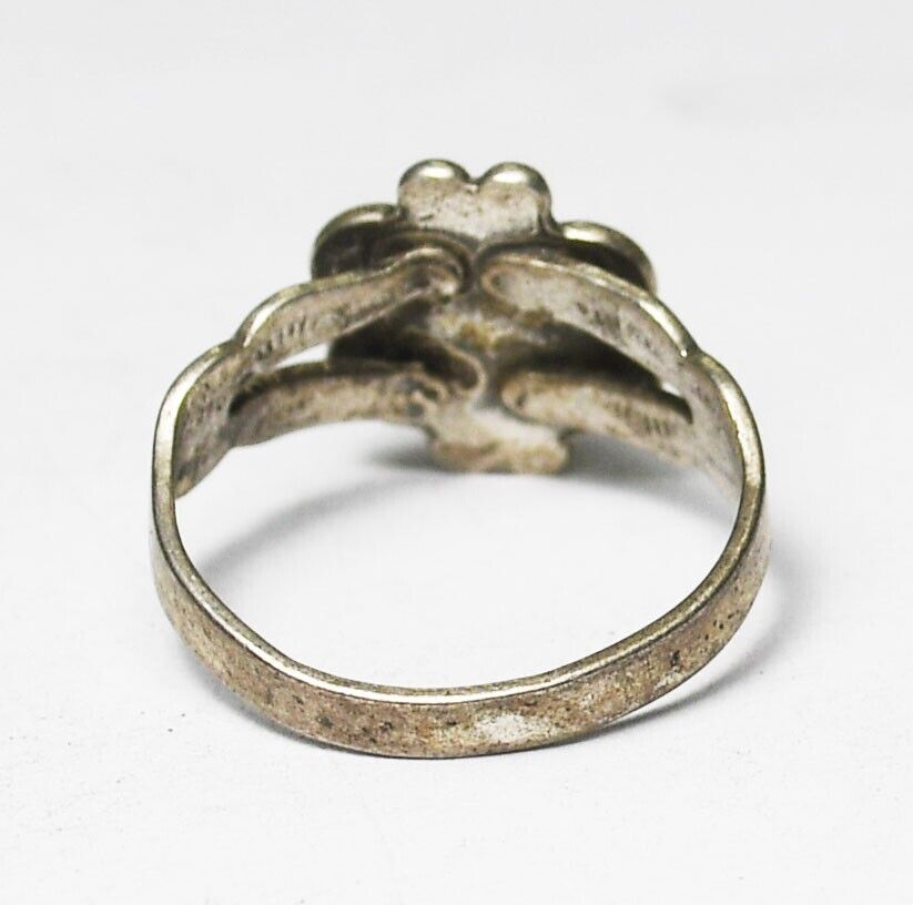 Sterling Antique Bell Trading Green Turquoise Solitaire Ring 11mm Size 3.5