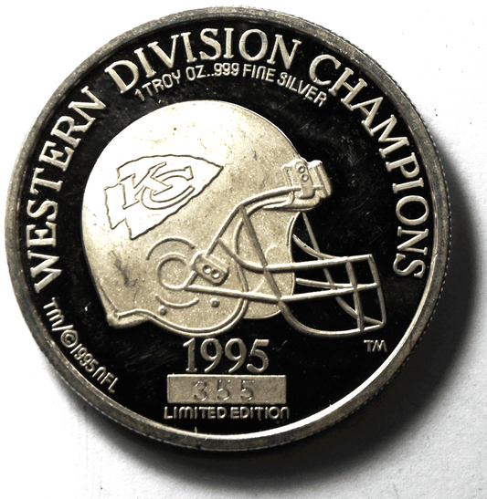 1995 KC Chiefs NFL Western Division Champions  .999 1 ozt. Silver Round  #355