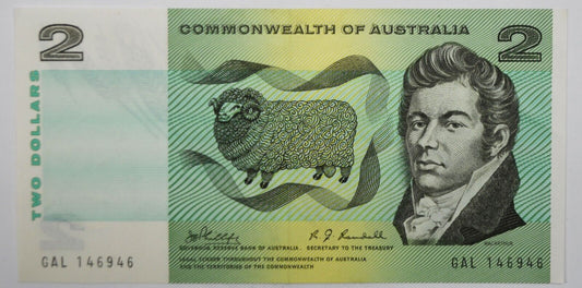 1968 $2 Two Dollars Common Wealth of Australia Banknote GAL 146946 AU