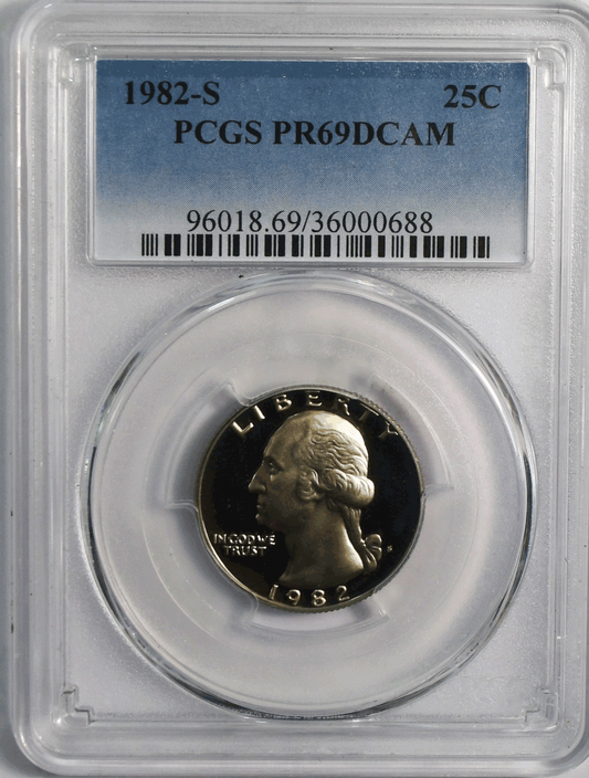 1982 S 25c Washington Silver Quarter Dollar Proof Quarter PCGS PR69 DCAM