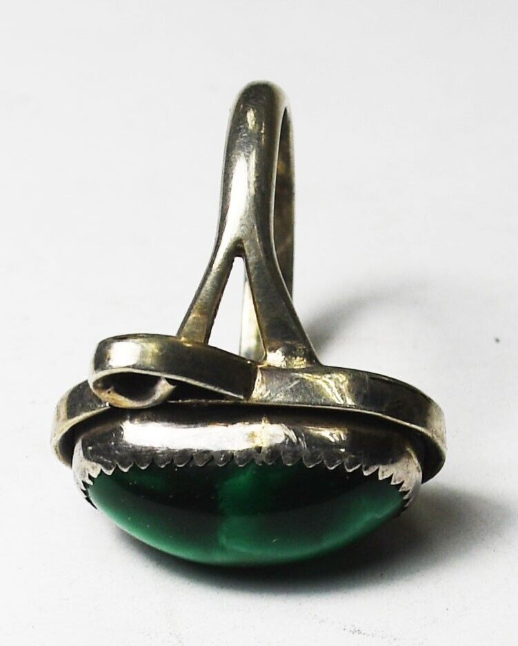 Sterling Silver Malachite Solitaire Ring 20mm Size 6