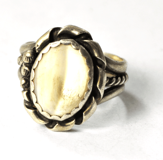 Vintage Sterling Oval MOP Mother of Pearl SG Tahe Style 3 Part Band 21mm Size 8