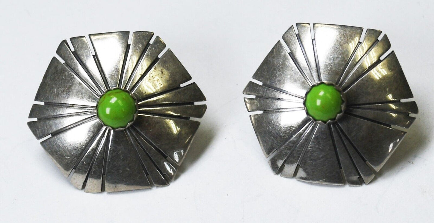Sterling Silver Dean Sandoval Jr Turquoise Lime Green Stud Earrings 20mm