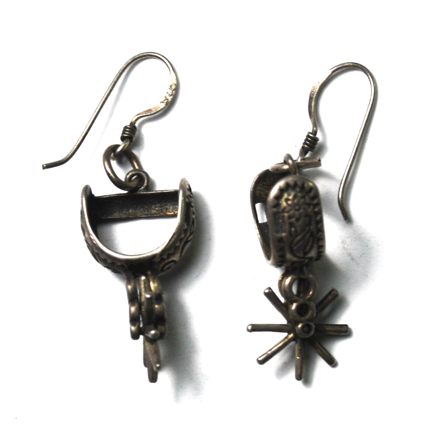 Sterling Silver Cowboy Spurs Southwest Articulated Dangle Earrings 39mm x 12mm