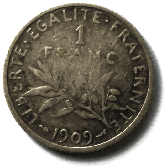 1909 France Silver One Franc Coin KM# 844.1