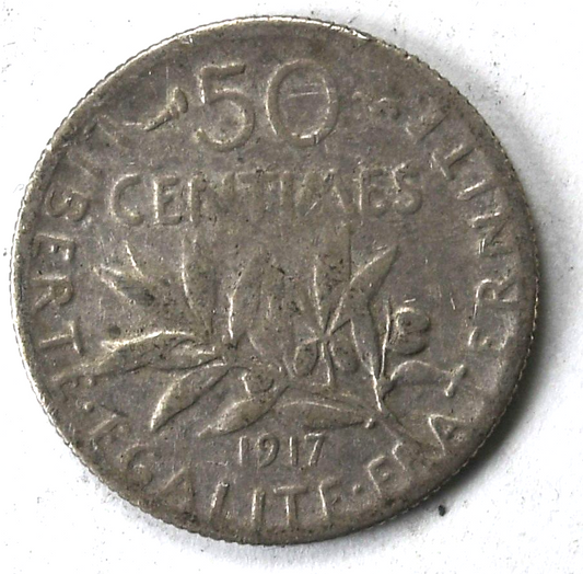 1918 France Silver 50 Centimes Coin KM# 854