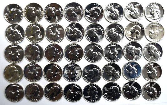 40pc Roll of 1964 25c Washington Silver Quarter Dollar Proof Coins