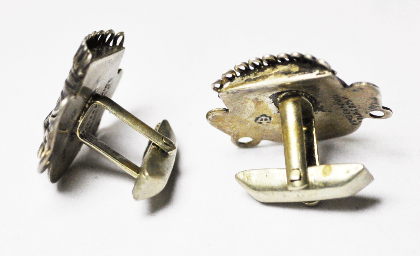 Vintage Sterling Silver Tiki Mask Aztec Warrior Cufflinks 25mm H Eagle 28