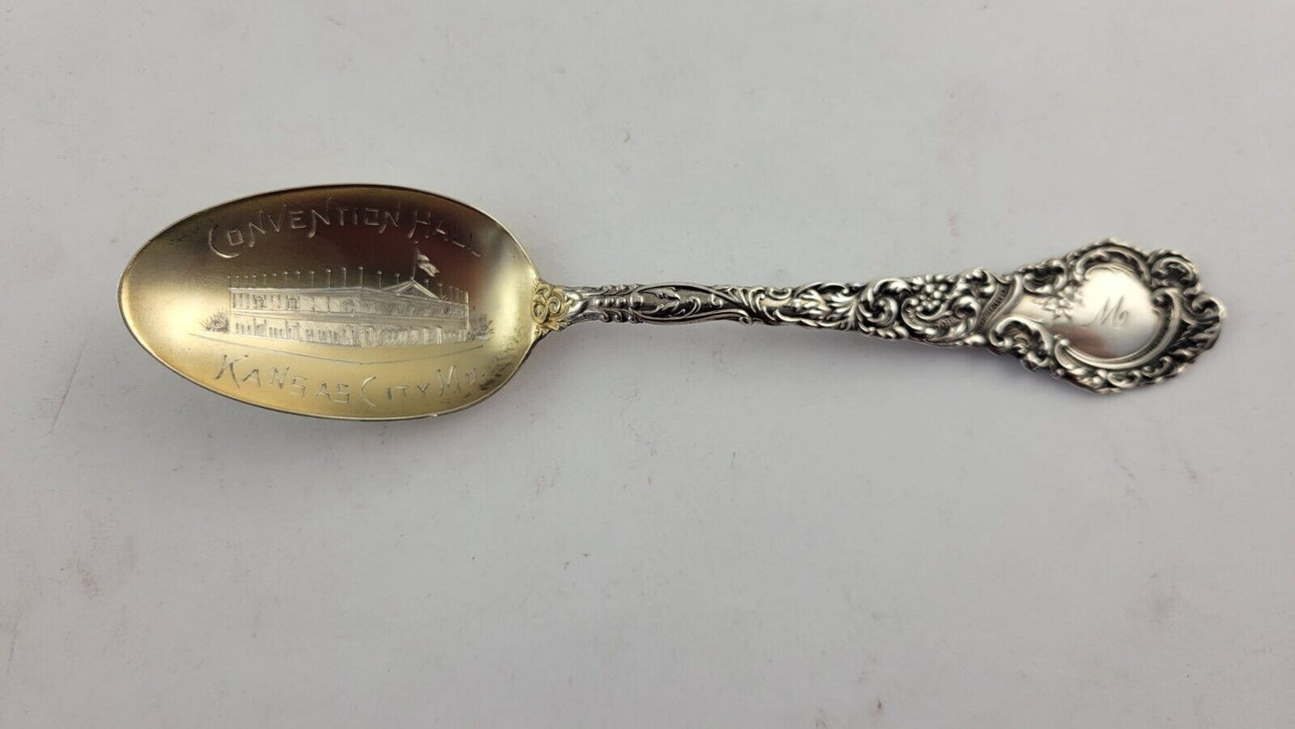 Kansas City Convention Hall Sterling 5 5/8" Souvenir Spoon w/Goldwash Bowl .65oz