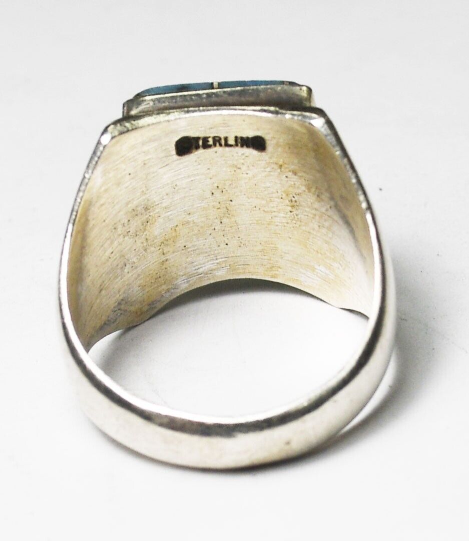 Sterling Silver Rectangle Blue Speckled Stone Inlay Ring 18mm Size 9.5