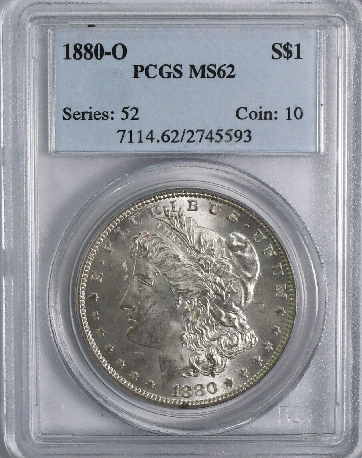 1880 O $1 Morgan Silver One Dollar PCGS MS62 New Orleans Uncirculated
