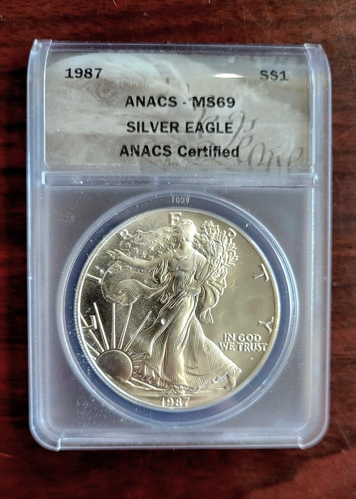 1987 $1 American Silver Eagle ANACS MS69 Silver Dollar .999 Fine Silver 1oz.