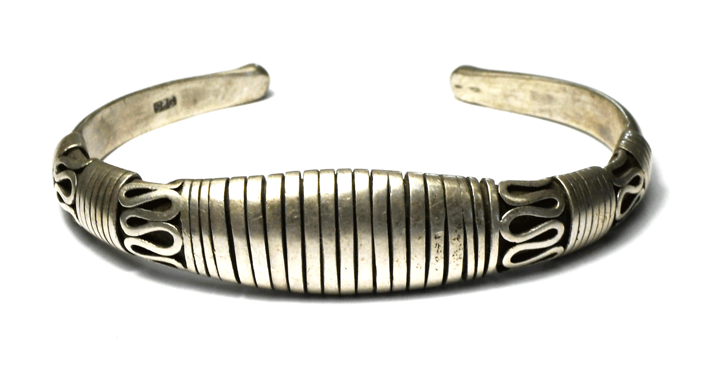 Sterling Silver Wire Wrapped Bar 13mm Cuff Bracelet 6-1/2" Wrist