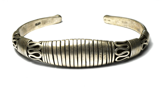 Sterling Silver Wire Wrapped Bar 13mm Cuff Bracelet 6-1/2" Wrist