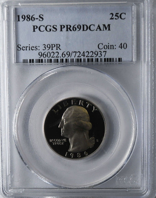 1986 S 25c Washington Quarter Dollar Proof PCGS PR69 DCAM