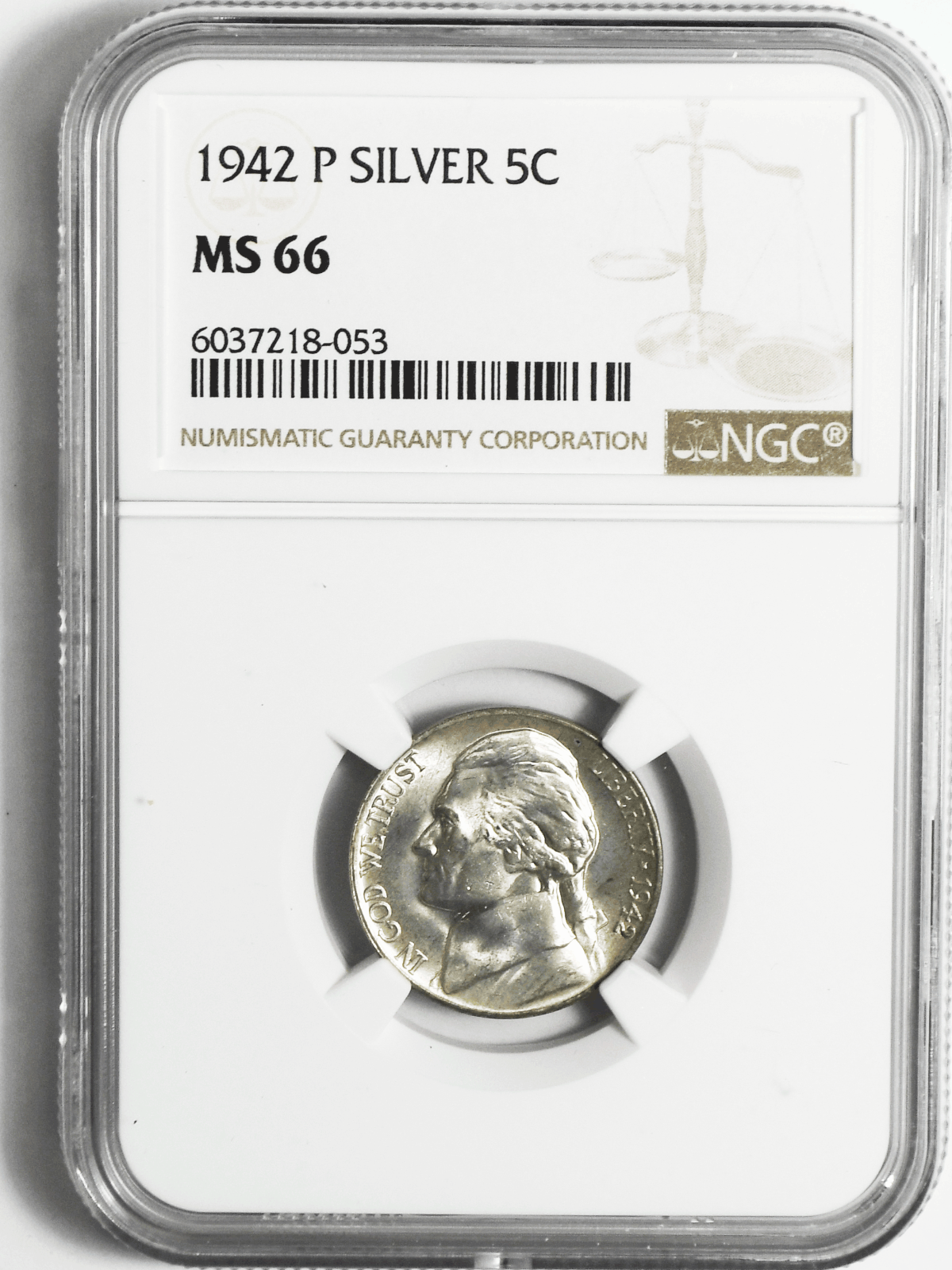 1942 P 5c Jefferson Silver War Time Nickel Five Cents NGC MS66 Philadelphia